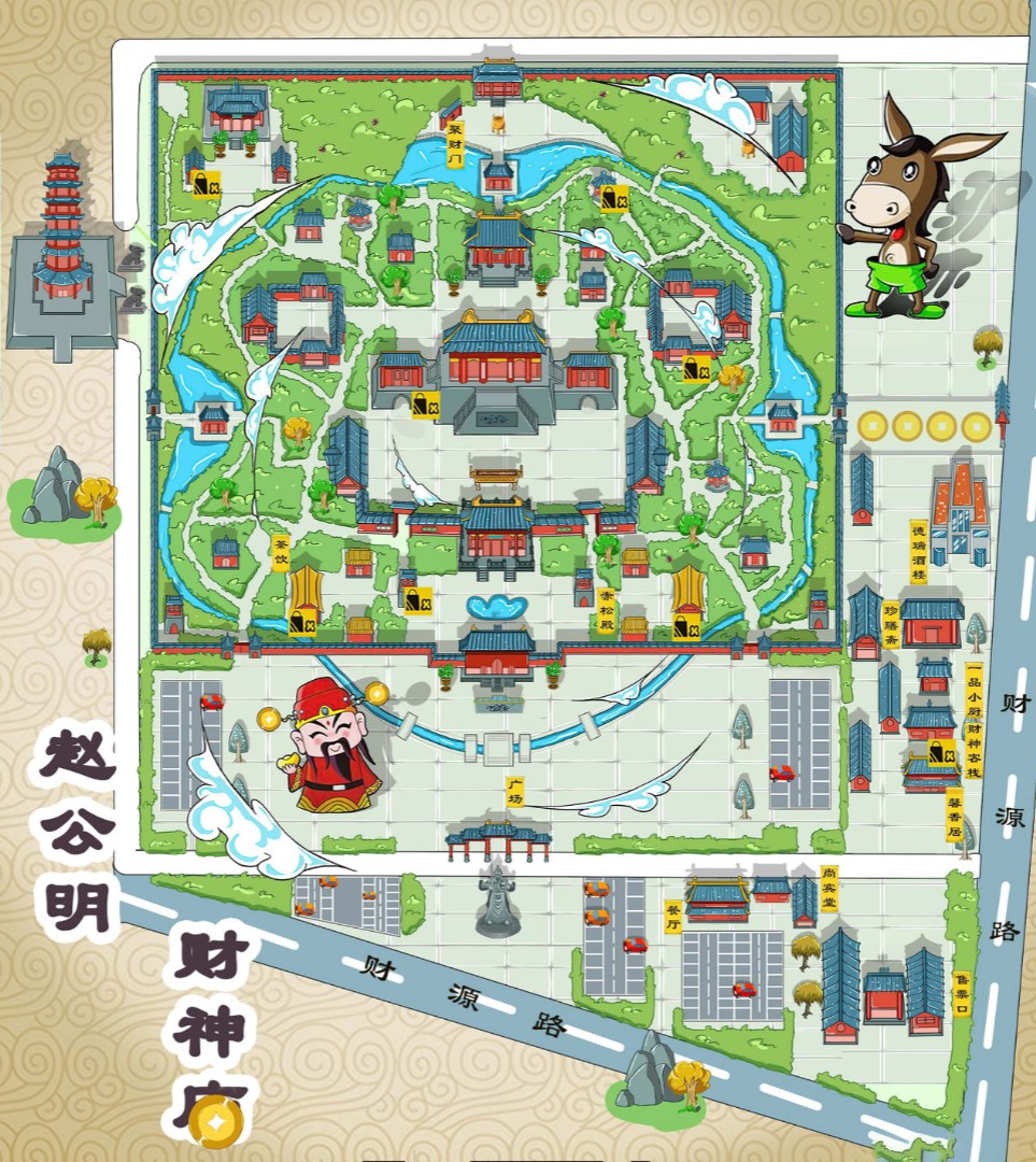 文殊镇寺庙类手绘地图